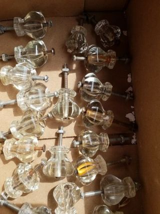 25 VINTAGE CLEAR GLASS DRAWER PULLS W/HARDWARE 4