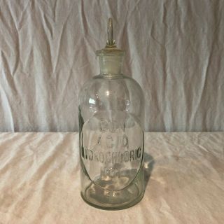 Vintage Con Acid Hydrochloric Hci Bottle With Stopper Apothecary Medicine