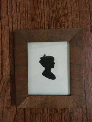 Antique Victorian Silhouette Solid Wood Frame Portrait Of Young Woman Cut Paper