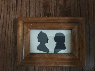 Antique Victorian Silhouettes Solid Wood Frame Portrait Of Man & Woman Cut Paper