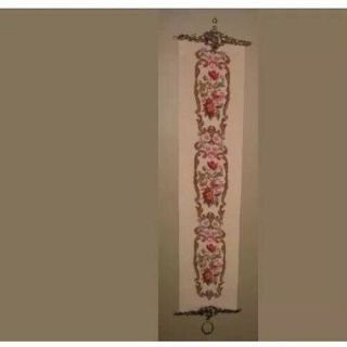 Antique Victorian PETIT POINT TAPESTRY Floral BELL PULL W Hanger ROSES 6