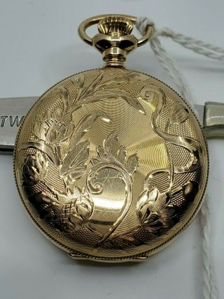 L@@K SOLID 14K GOLD HUNTER CASE AMERICAN WALTHAM POCKET WATCH 2