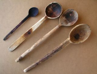 Antique Primitive Wooden Kitchen Tools Hand Carved Spoons Paddles Rustic Farm