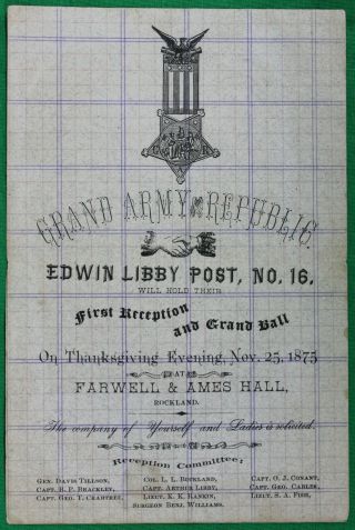 1875 Gar Grand Army Of The Republic Thanksgiving Ball Invitation