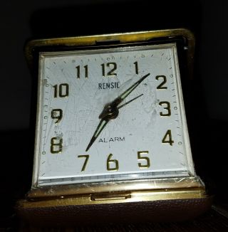 Vintage Rensie Wind Up Travel Alarm Clock In Case,  Runs,  Japan