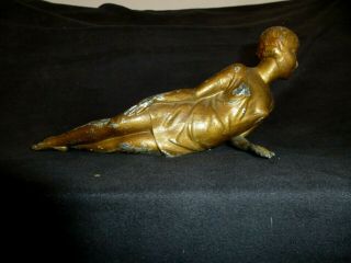 French Art Deco Spelter Figure Of A Young Woman Signed France