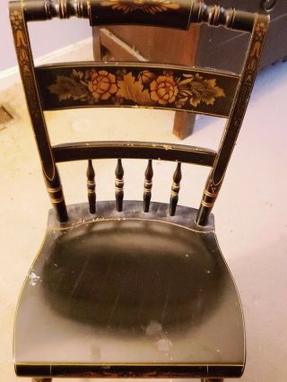SIGNED Colonial L.  Hitchcock side chair PLANK BOTTOM stenciled flowers 2