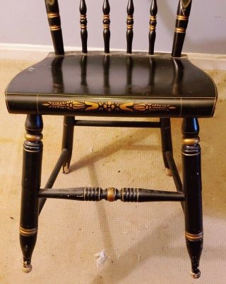 SIGNED Colonial L.  Hitchcock side chair PLANK BOTTOM stenciled flowers 3