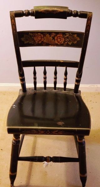 SIGNED Colonial L.  Hitchcock side chair PLANK BOTTOM stenciled flowers 4