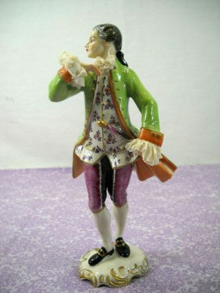 Antique Dresden Volkstedt Colonial Man Figurine With Lace Sleeves & Tie