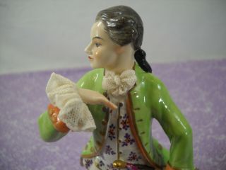 Antique Dresden Volkstedt Colonial Man Figurine With Lace Sleeves & Tie 2