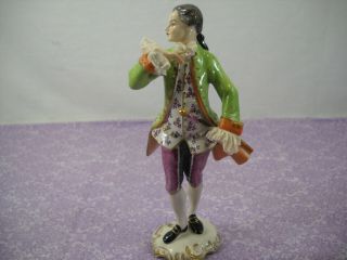Antique Dresden Volkstedt Colonial Man Figurine With Lace Sleeves & Tie 5