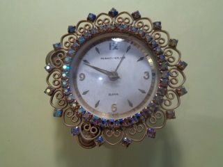 Phinney - Walker Rhinestone Filigree Alarm Clock Germany Brass Semca Clock Company