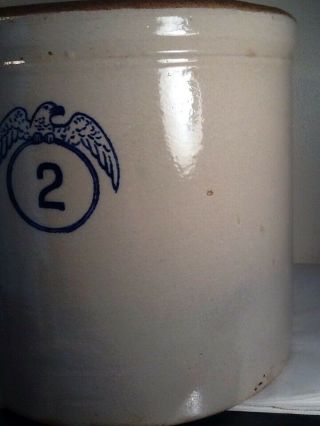 Antique Stoneware 2 Gallon Crock w/ Cobalt Blue American Eagle 3