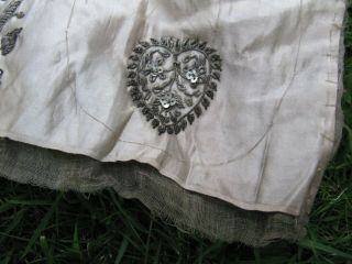 Antique Georgian or Victorian Silver Thread Embroidery on Silk Panel 3