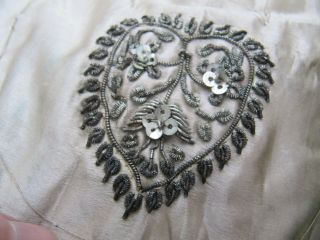 Antique Georgian or Victorian Silver Thread Embroidery on Silk Panel 4