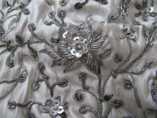 Antique Georgian or Victorian Silver Thread Embroidery on Silk Panel 5