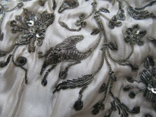 Antique Georgian or Victorian Silver Thread Embroidery on Silk Panel 7