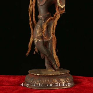 Chinese Tibetan Buddhism old copper cinnabar handmade green tara statue Af02A 3