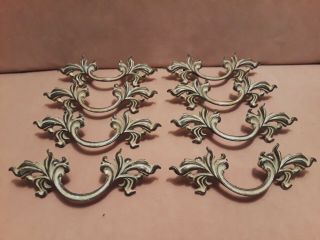 8 Vintage French Provincial Brass Drawer Pull 3 " Center 5 3/4 " Long