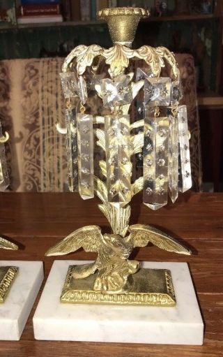 Antique Provincial French Candlesticks Brass And Marble Base Fire Place Mantle