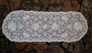 Antique Grand Lace Table Runner Oblong 38 " X14 " Color Is Ecru Cream Tr2