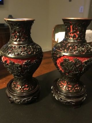 Chinese Black And Red Cinnabar Lacquer Vases