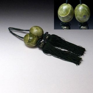 Ec11: Vintage Japanese Stone Weight For Hanging Scroll,  Fuchin,  Green Stone