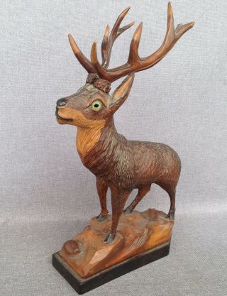 Vintage French Black Forest Sculpture Made Of Wood Deer 1970 