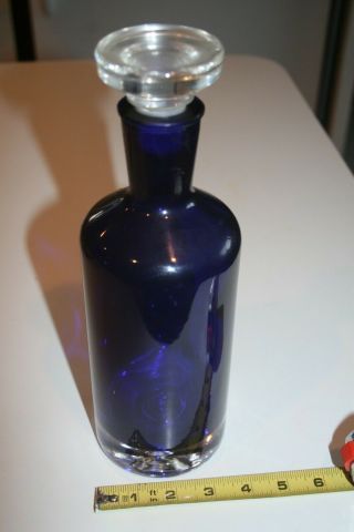 Vintage Cobalt Blue Blown Glass Apothecary Medicine Jar Bottle Stopper Antique