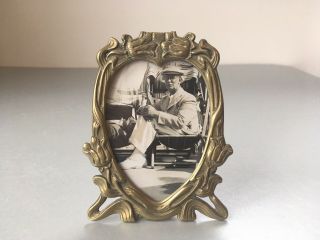 Small Vintage Heart Shaped Art Nouveau Style Brass Picture Frame.