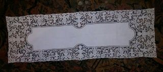 Antique Fine Linen Table Runner With Wide Tatted Lace Edging White 55 " X18 " Tr1
