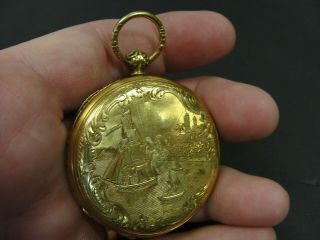 Antique 1800 ' s 18K Yellow Gold MJ Tobias Liverpool Ships Key Wind Pocket Watch 2
