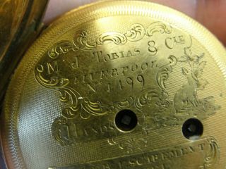 Antique 1800 ' s 18K Yellow Gold MJ Tobias Liverpool Ships Key Wind Pocket Watch 9