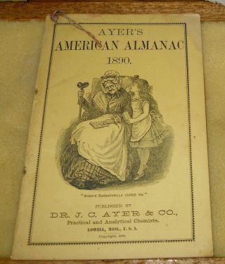 1890 Ayers American Almanac Quack Medicine Ads Stories Calendar For Year