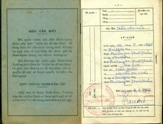 VIETNAM Military Booklet SỔ TÙY THÂN 1966 TRẦN VĂN LŨY Quân Số 67 6002 3