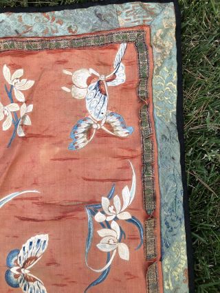 ANTIQUE CHINESE SILK EMBROIDERED PANEL Butterflies Embroidery 2