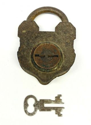 Vintage Antique Shield Shaped Padlock & Double Key -
