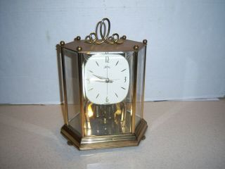 Vintage Koma German Glass /brass Anniversary Clock (no Key) Made In Germany