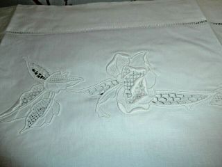 Vintage French Starched White Bed Sheet With Pillowcases White Work Embroidery