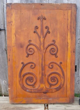 Antique 19th Century Scroll Cut Cedar Wooden Decorative Architectural Door Panel