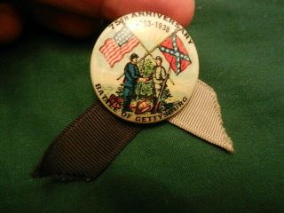 75th Anniversary Civil War Battle Of Gettysburg Pin 1863 - 1938 Blue & Gray