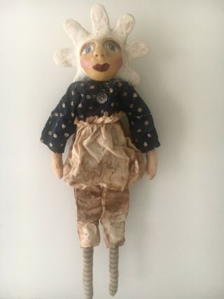 Primitive 24” Paper Mache Daisy Head Doll Made By Folkgirl - Erikascupboard