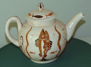 Mid Century Modern Teapot Fish Artist Signed
