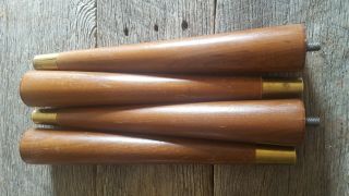 4 Vintage Mid Century Wood Brass Tapered Legs 12 " Retro Coffee Table 1 3/4 "