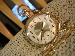 South Bend Model 219 19j 1924 Pocket Watch W South Bend Case & Gold Filled Chain