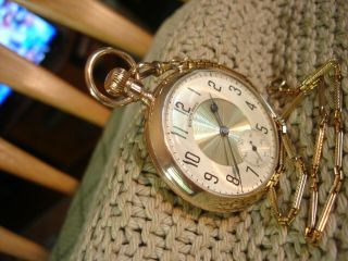 SOUTH BEND MODEL 219 19J 1924 POCKET WATCH W SOUTH BEND CASE & GOLD FILLED CHAIN 3
