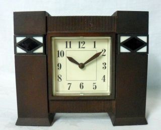 Arts & Crafts Mission Stickley Style Bronze Tone Stained Glass Clock