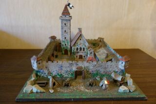 Vintage Castle For Ho Scale,  Wood And Cardboard,  No Elastolin,  Germany 1930