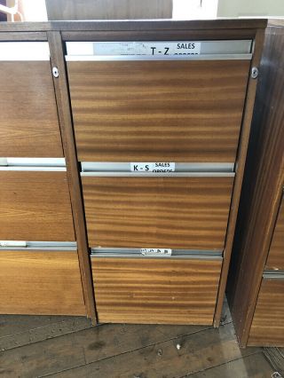 3 - DRAWER ALL WOOD FILING CABINETS BEST QUALITY 60s - 70s WOODEN CARCASS 2